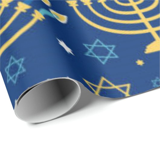 Happy Hanukkah Blue Star von David Menorah Wrappin Geschenkpapier (Rolleneckpunkt)
