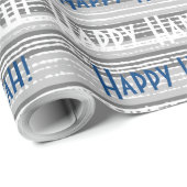 Happy Hanukkah Blue Stripes Geschenkpapier (Rolleneckpunkt)