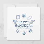 Happy Hanukkah Blue White Custom Familienname Card (Vorderseite)