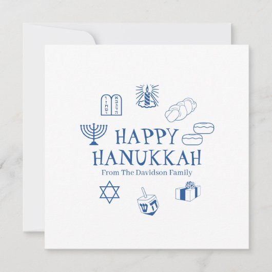 Happy Hanukkah Blue White Custom Familienname Card (Vorderseite)