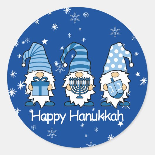 Happy Hanukkah Blue & White Gnome Stickers (Vorderseite)