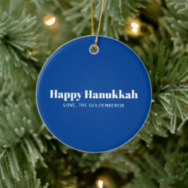 Happy Hanukkah Blue White Minimalist personalisier Keramik Ornament