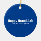 Happy Hanukkah Blue White Minimalist personalisier Keramik Ornament (Vorne)