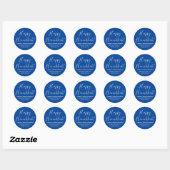Happy Hanukkah Blue White Script Rücksendeadresse Runder Aufkleber (Blatt)