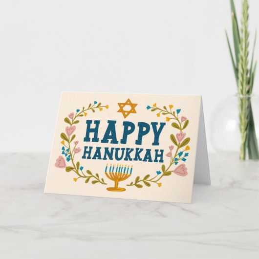 HAPPY HANUKKAH Blumenkranz Jüdisch individuell anp Karte (Vorderseite)