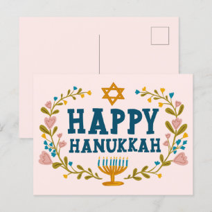 HAPPY HANUKKAH Blumenkranz Jüdisch individuell anp Postkarte