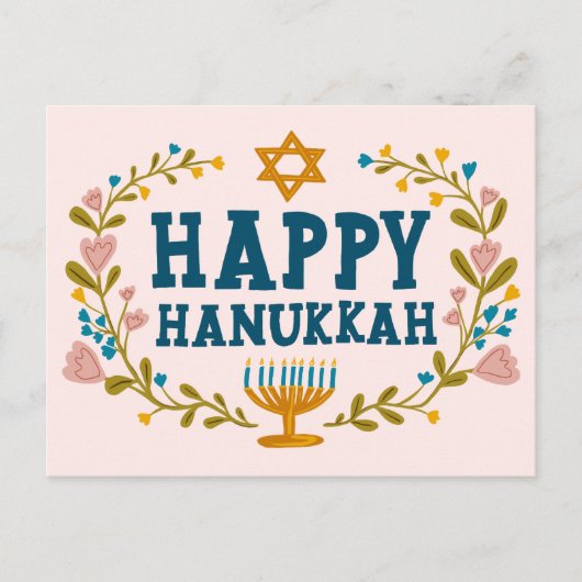 HAPPY HANUKKAH Blumenkranz Jüdisch individuell anp Postkarte (Vorderseite)