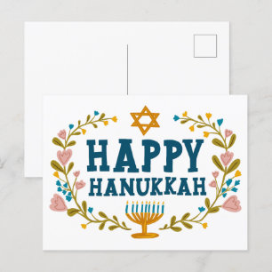 HAPPY HANUKKAH Blumenkranz Jüdisch individuell anp Postkarte