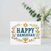 HAPPY HANUKKAH Blumenkranz Jüdisch individuell anp Postkarte (Stehend Vorderseite)