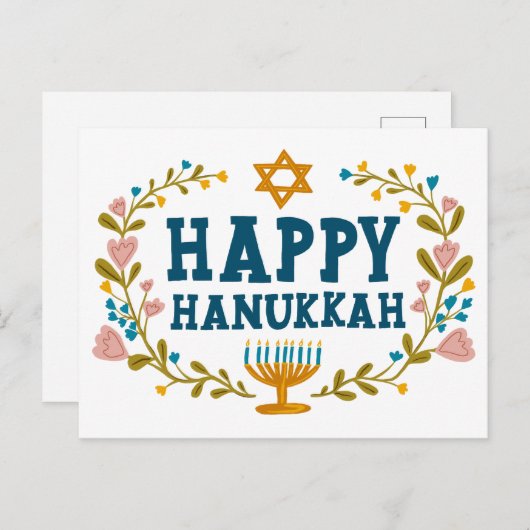 HAPPY HANUKKAH Blumenkranz Jüdisch individuell anp Postkarte (Vorne/Hinten)