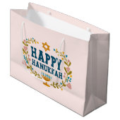 HAPPY HANUKKAH Blumenkranz Jüdischer Urlaub CUSTOM Große Geschenktüte (Vorderseite Schrägansicht)