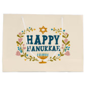 HAPPY HANUKKAH Blumenkranz Jüdischer Urlaub CUSTOM Große Geschenktüte (Rückseite)