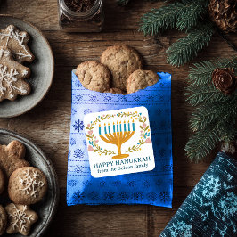 HAPPY HANUKKAH Blumenkranz Jüdischer Urlaub CUSTOM Quadratischer Aufkleber