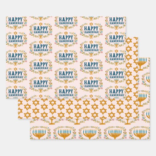 HAPPY HANUKKAH Blumenkranz Jüdisches Holiday Set Geschenkpapier Set (Set)