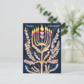Happy Hanukkah Botanical Menorah Holiday Postkarte (Stehend Vorderseite)