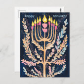 Happy Hanukkah Botanical Menorah Holiday Postkarte (Vorne/Hinten)