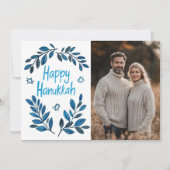 Happy Hanukkah Botanical Watercolor CUSTOM FOTO Karte (Vorderseite)