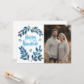 Happy Hanukkah Botanical Watercolor CUSTOM FOTO Karte (Vorderseite/Rückseite Beispiel)