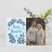 Happy Hanukkah Botanical Watercolor CUSTOM FOTO Karte (Stehend Vorderseite)