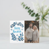 Happy Hanukkah Botanical Watercolor CUSTOM FOTO Postkarte (Stehend Vorderseite)