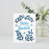 Happy Hanukkah Botanical Watercolor Feiertagspostkarte (Stehend Vorderseite)