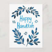 Happy Hanukkah Botanical Watercolor Feiertagspostkarte (Vorderseite)