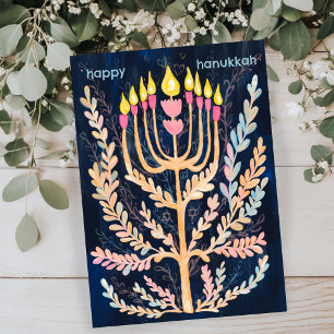 Happy Hanukkah Botanische Menorah Wasserfarbe Feiertagskarte