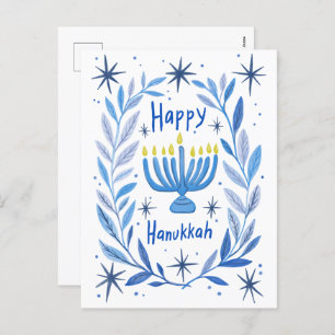 Happy Hanukkah Botanische Menorah Wasserfarbe Feiertagspostkarte