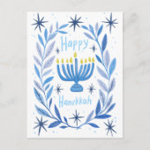 Happy Hanukkah Botanische Menorah Wasserfarbe KUST Feiertagspostkarte (Vorderseite)