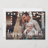 Happy Hanukkah Brush Lettering Foto Feiertagskarte (Vorderseite)