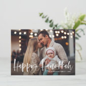 Happy Hanukkah Brush Lettering Foto Feiertagskarte (Stehend Vorderseite)