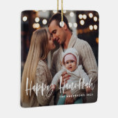 Happy Hanukkah Brush Letters Multi Foto Keramikornament (Rechts)