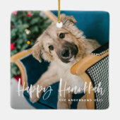 Happy Hanukkah Brush Letters Multi Foto Keramikornament (Rückseite)
