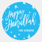 Happy Hanukkah Brush Script Individuelle Name Runder Aufkleber (Vorderseite)