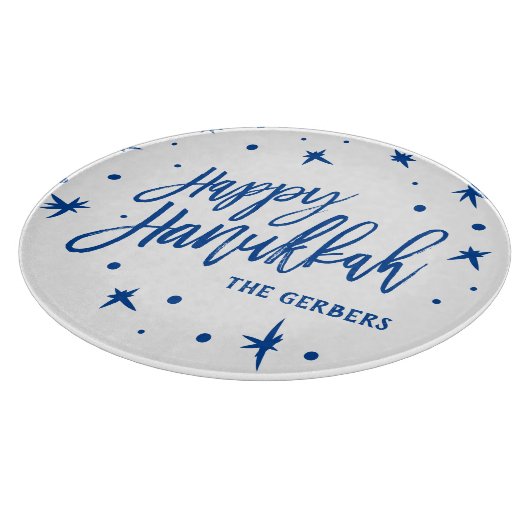 Happy Hanukkah Brush Script Individuelle Name Schneidebrett (Ecke)