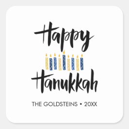 Happy Hanukkah Candles blau gelben Sonderurlaub Quadratischer Aufkleber