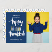 Happy Hanukkah Candles Blue Holidays Foto Einladung (Vorne/Hinten)