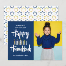 Happy Hanukkah Candles Blue Holidays Foto