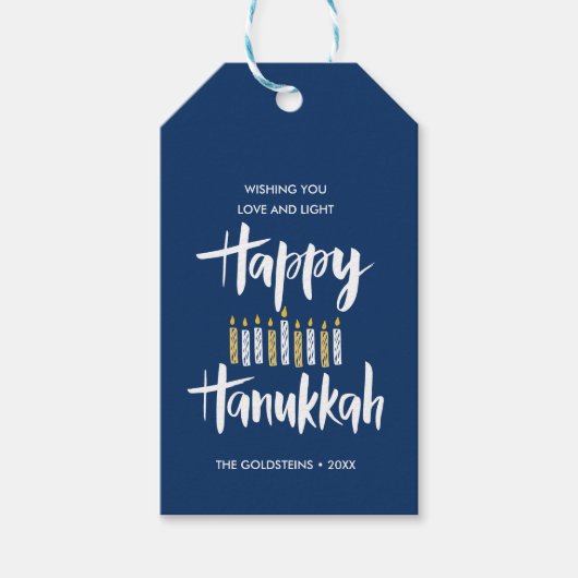Happy Hanukkah Candles Blue Sonderferien Geschenkanhänger (Vorderseite)