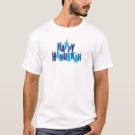 Happy Hanukkah Candles Holiday T-Shirt<br><div class="desc">Machen Sie Chanukah etwas Besonderes und vermitteln Sie den Geist der Saison mit diesem dekorativen T - Shirt. Der Gruß "Happy Hanukkah" ist in blauen Farbtönen gehalten. Die Briefe dienen als Menorah mit kleinen Flammen,  die auf neun "Kerzenbriefen" brennen. Verfügbar mit passenden Produkten.</div>