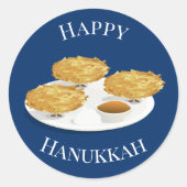 Happy Hanukkah Cartoon Latkes Apple Sauce Runder Aufkleber (Vorderseite)