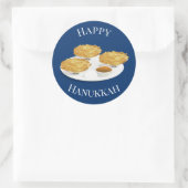 Happy Hanukkah Cartoon Latkes Apple Sauce Runder Aufkleber (Tasche)