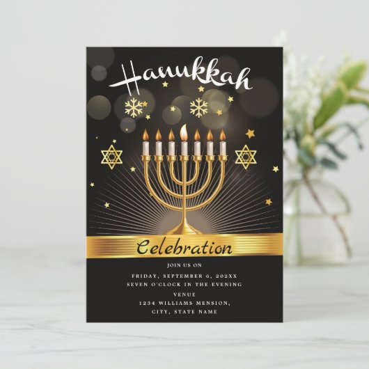 Happy Hanukkah Celebration Party Einladung (Stehend Vorderseite)