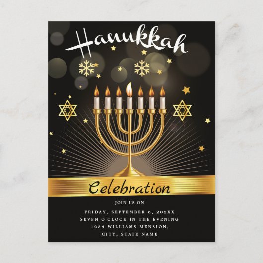 Happy Hanukkah Celebration Party Einladung Postkarte (Vorderseite)