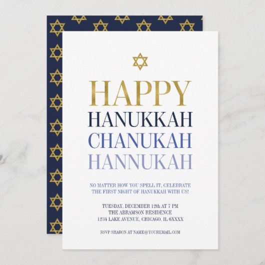 Happy Hanukkah Chanukah Party Einladung Card (Vorne/Hinten)