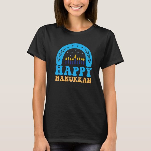 Happy Hanukkah Chanukah Rainbow Menorah Jewish Hol T-Shirt (Vorderseite)