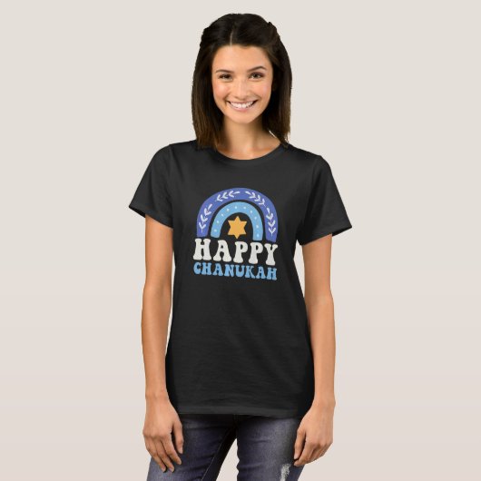 Happy Hanukkah Chanukah Rainbow Menorah Jewish Hol T-Shirt (Vorne ganz)