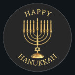 Happy Hanukkah Classic Round Sticker<br><div class="desc">Golden Happy Hanukkah Aufkleber.</div>