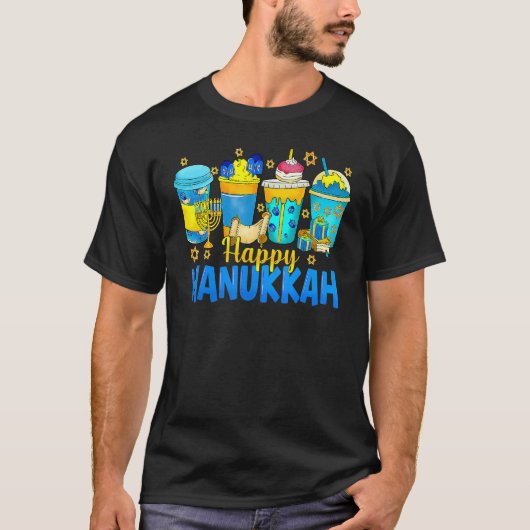 Happy Hanukkah Coffee Latte  Menorah Jewish Chanuk T-Shirt (Vorderseite)