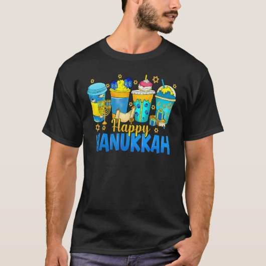 Happy Hanukkah Coffee Latte Menorah Jewish Chanuk T-Shirt (Vorderseite)